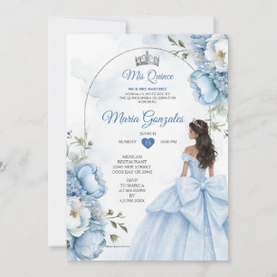 Convite de XV Anos Floral Azul Desbotado com Coroa