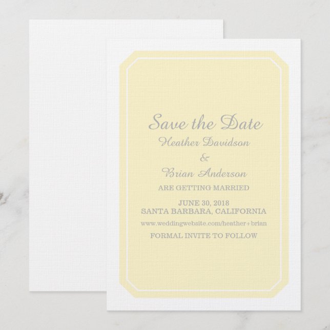 Convite de Yellow Simply Elegant Save the Date (Frente/Verso)