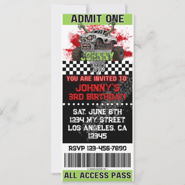 Convite de Zumbi de Caminhão Monstro (Frente)