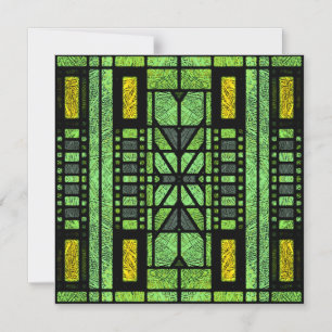Convite Deco de Arte de Vidro Estido em Verde e Dourado