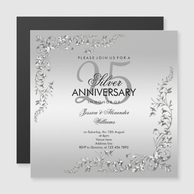 Convite Decoração de Prata Elegante para Bodas de Prata 25 (Frente/Verso)