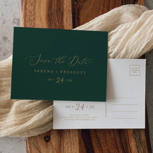 Convite Delicado Cartão Postal de Save the Date em Dourado