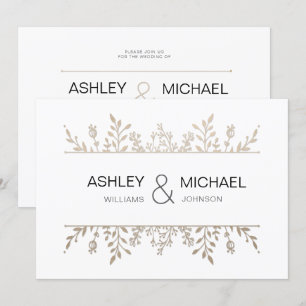 Convite Delicado de Casamento Chic Rosa Dourado