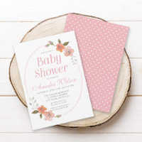 Convite Delicado de Floral Rosa para Chá de Bebê