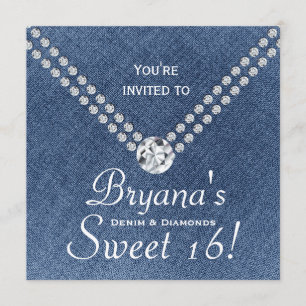 Convite Denim Diamonds Brilho Envelope Sweet 16