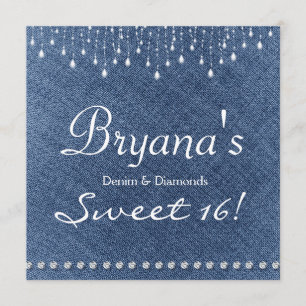Convite Denim Diamonds Sparkle Bling Sweet 16