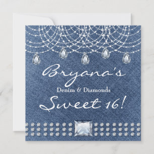 Convite Denim Diamonds Teardrop Bling Sweet 16