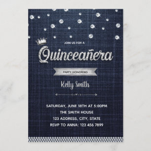 Convite Denim e diamante Quinceañera