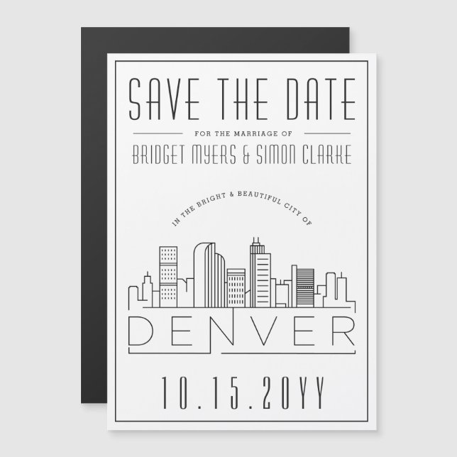 Convite Denver Wedding | Skyline Estilizado Salvar a Data (Frente/Verso)
