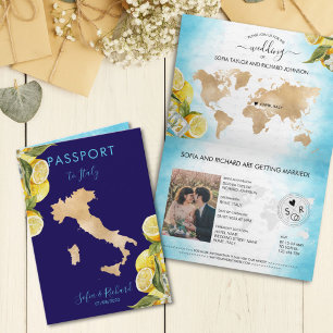 Convite Destino de Casamento Limão Verão Passaporte Itália