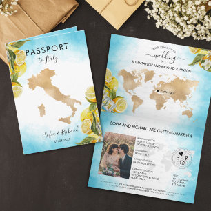 Convite Destino de Casamento Limão Verão Passaporte Itália
