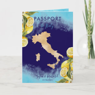 Convite Destino de Casamento Limão Verão Passaporte Itália