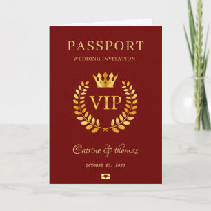 Convite Destino de Casamento Passaporte Vermelho Mapa Mund