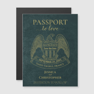 Convite Destino de Passaporte Teal Casamento Salvar a Data