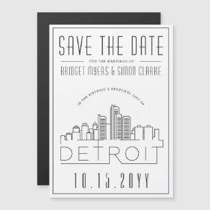 Convite Detroit Wedding Skyline Estilizado Salvar a Data