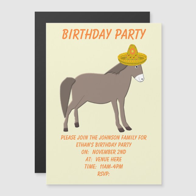 Convite Dia de Donkey Mexicano do Aniversário Personalizad (Frente/Verso)