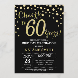 Convite Diamante de 60 Aniversário Preto e Dourad