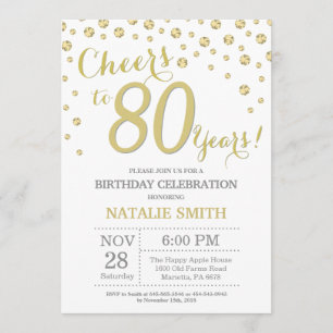Convite Diamante de 80 Birthday Dourado Glitter