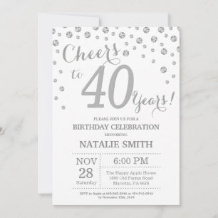 Convite Diamante de aniversário de 40 anos Silver