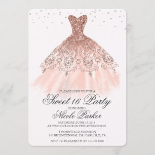 Convite Diamante de Vestido com Brilho para Sweet