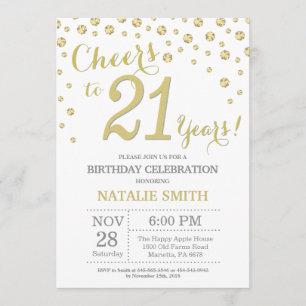 Convite Diamante Glitter Dourado aniversário de 21