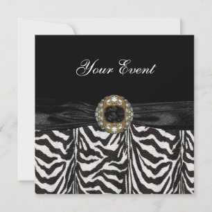 Convite Diamante Jóia Preto Branco Zebra