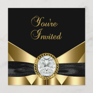 Convite Diamante Jóia Preto Dourado