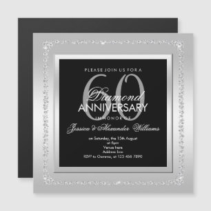 Convite Diamantes Românticos Prata Aniversário de 60 Anos 