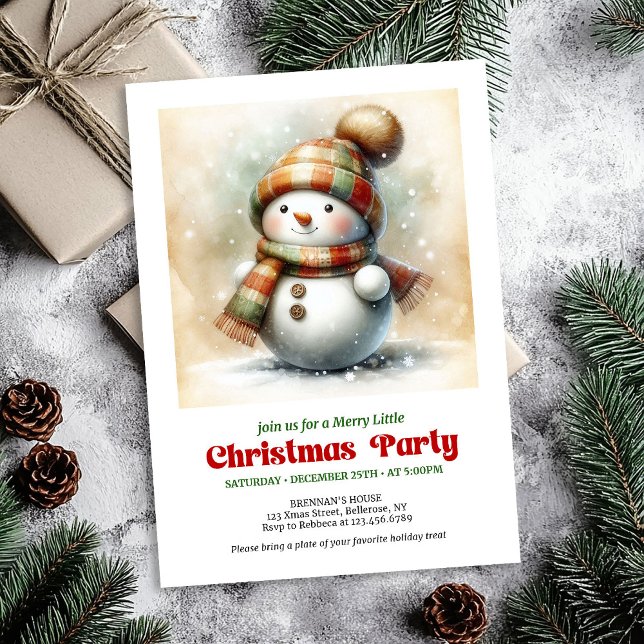 Convite digital de boneco de neve de desenho anima (Cozy cartoon snowman invitation digital holiday artwork

)