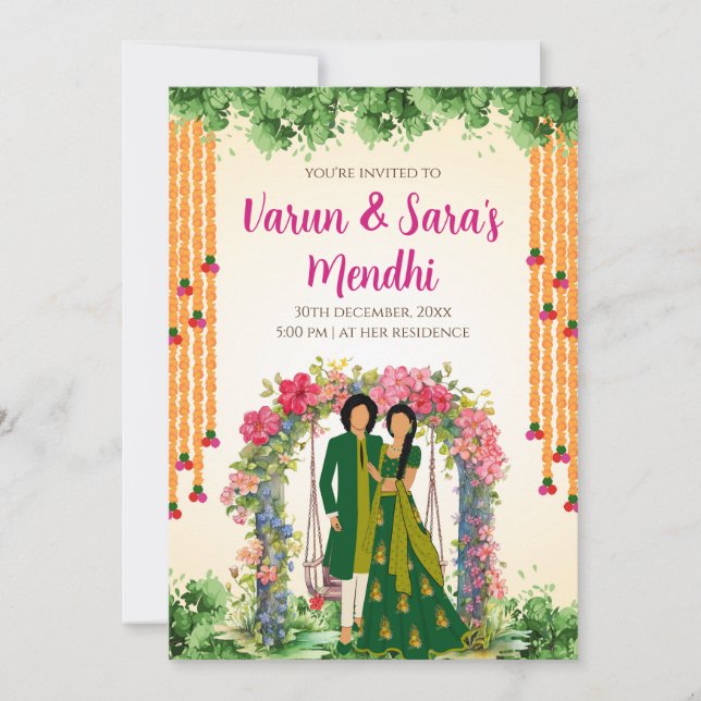 Convite digital de Mehendi & Convite de casamento  (Frente)