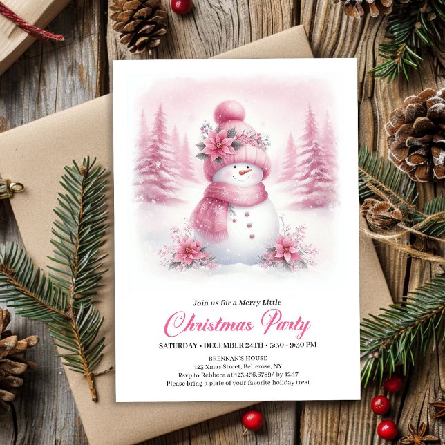 Convite Digital de Natal Clássico Rosa para Crianç (Classic Pink Snowman Kids Digital Christmas Invitation

)