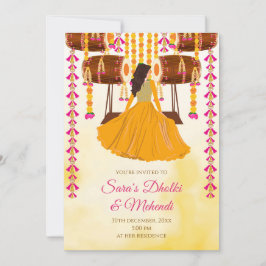 Convite Digital Dholki para Mehndi, convite Mendhi