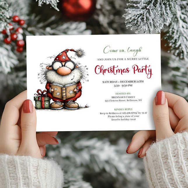 Convite digital divertido e engraçado para festa d (Playful Funny Santa Claus Party Digital Invitation)