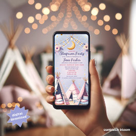 Convite Digital do Partido Sleepover Teepee Sleepo