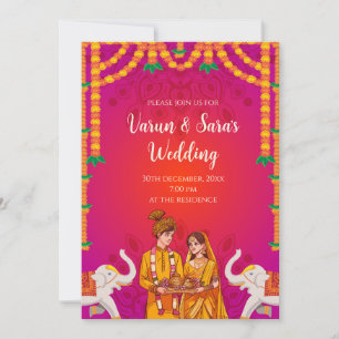 Convite digital indiano cartão de casamento hindu