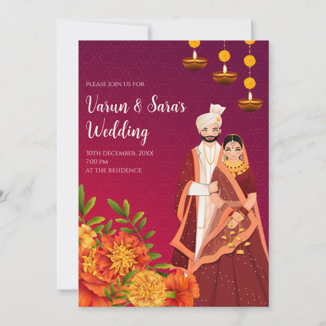 Convite digital indiano cartão de casamento hindu (Frente)