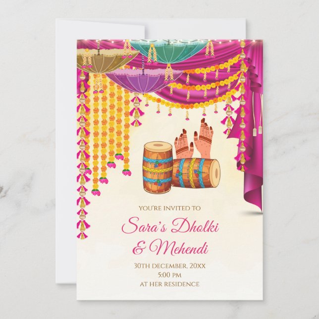 Convite Digital Mehndi e convite para Noite de Meh (Frente)