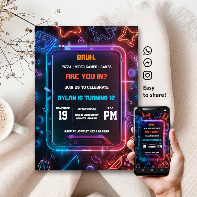 Convite digital para Festa de aniversário Neon par (Criador carregado)