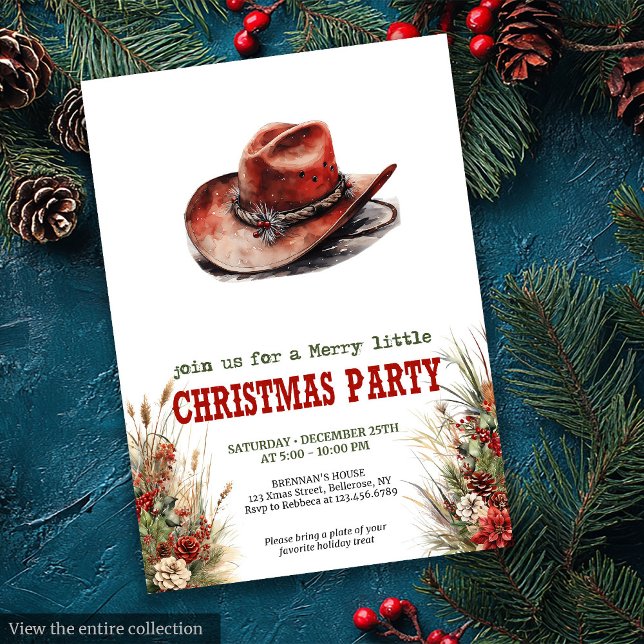 Convite Digital para Festa de Natal com Chapéu de  (Cowboy Hat Christmas Party Digital Invite)