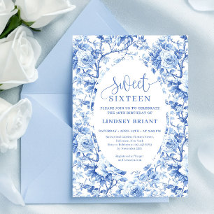 Convite Digital Sweet Sixteen Rosas Azuis Marinho