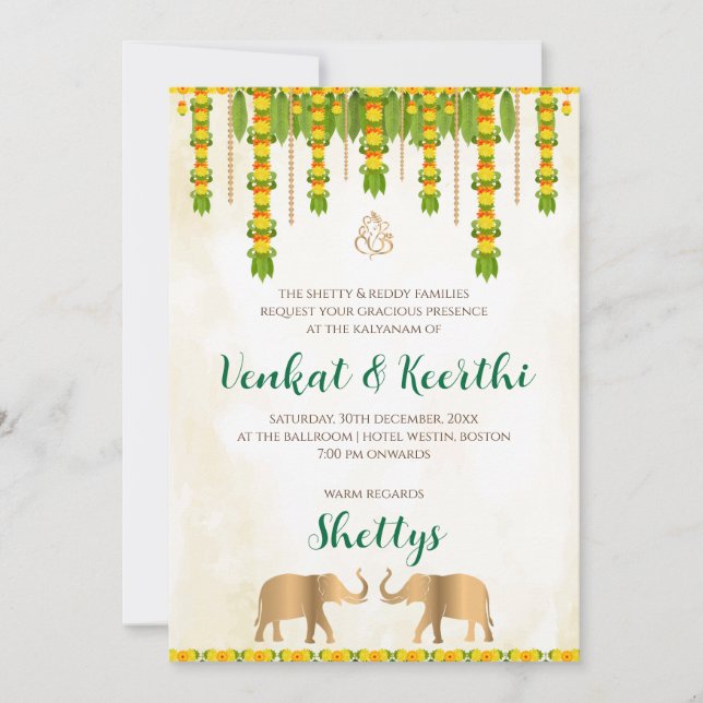 Convite Digital Telugu e Convite de Casamento Indi (Frente)
