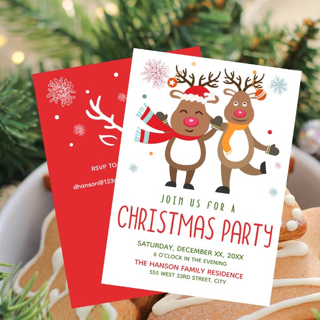 Convite Divertido de Festa de Natal para Rena (Funny Christmas Party Invitation Reindeer)