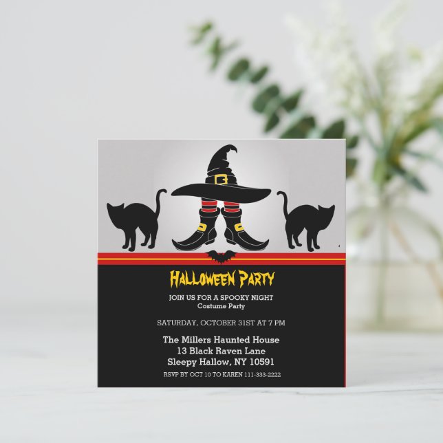 Convite Divertido de Halloween para Festa de Bruxa (Em pé/Frente)