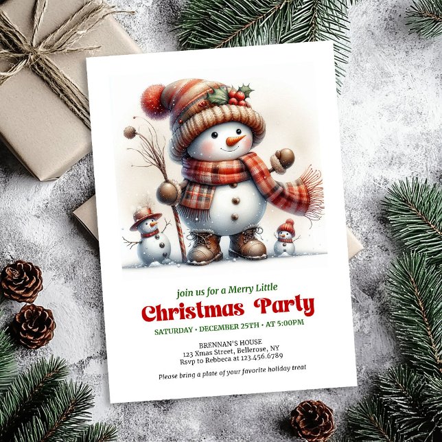 Convite divertido de Natal com boneco de neve para (Whimsical Christmas snowman invite kids fun editable

)