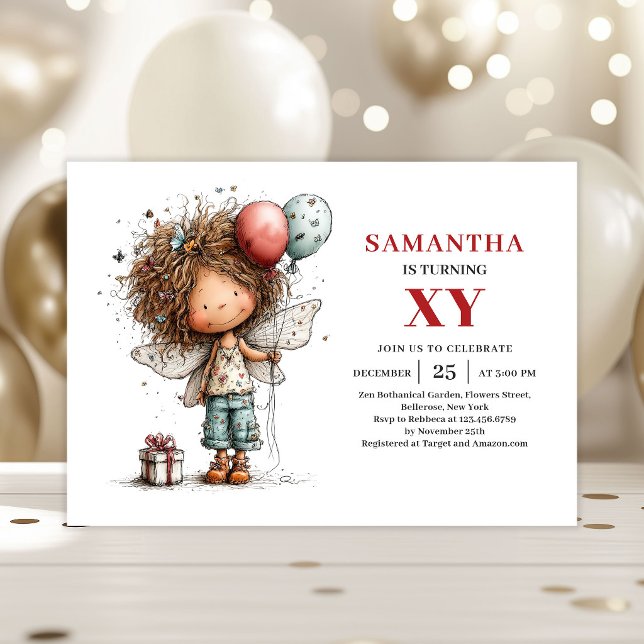 Convite divertido e alegre de aniversário de garot (Funny Cartoon Girl Birthday Playful invitation)