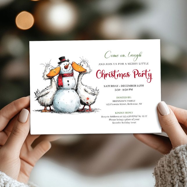 Convite Divertido e Extravagante de Natal com Gans (Christmas Funny Silly Geese Cartoon Whimsy Invite)