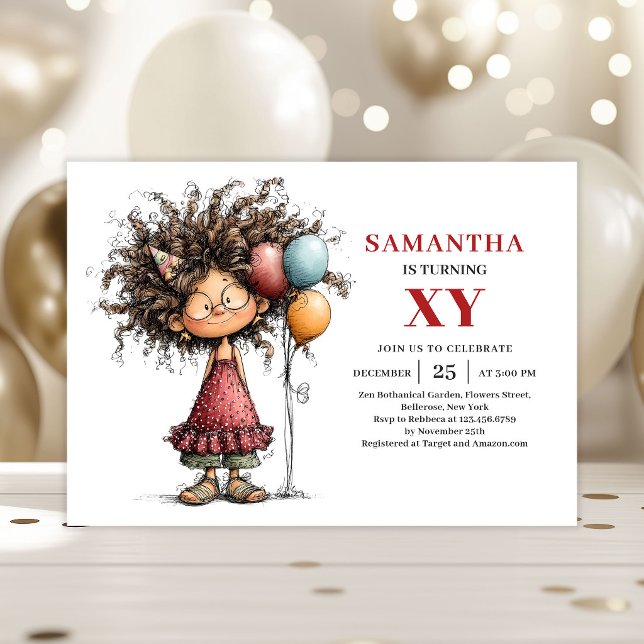 Convite divertido para aniversário de garota engra (Funny Girl Birthday Playful invitation)
