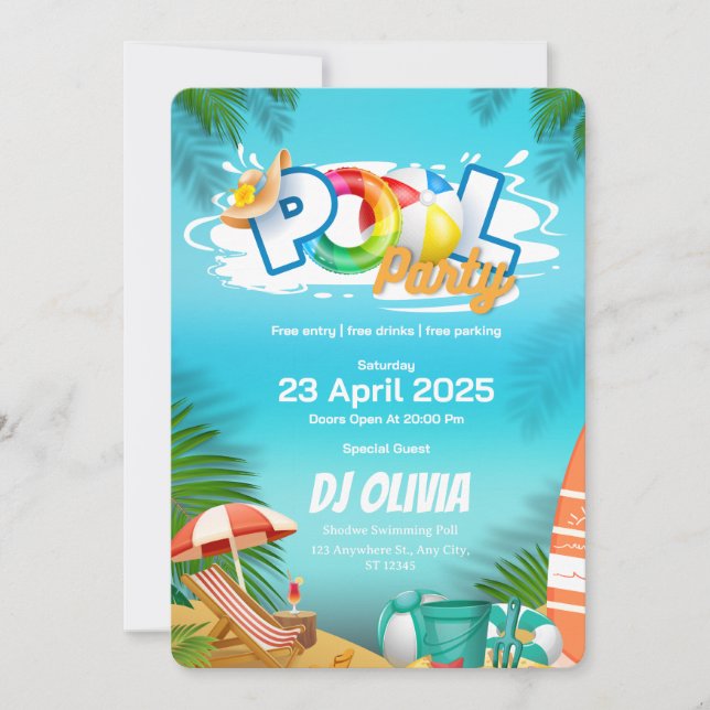 Convite Divertido para Festa na Piscina (Frente)