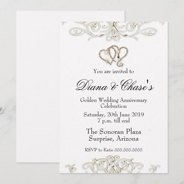 Convite do 50º Aniversário Golden Swirl (Frente/Verso)