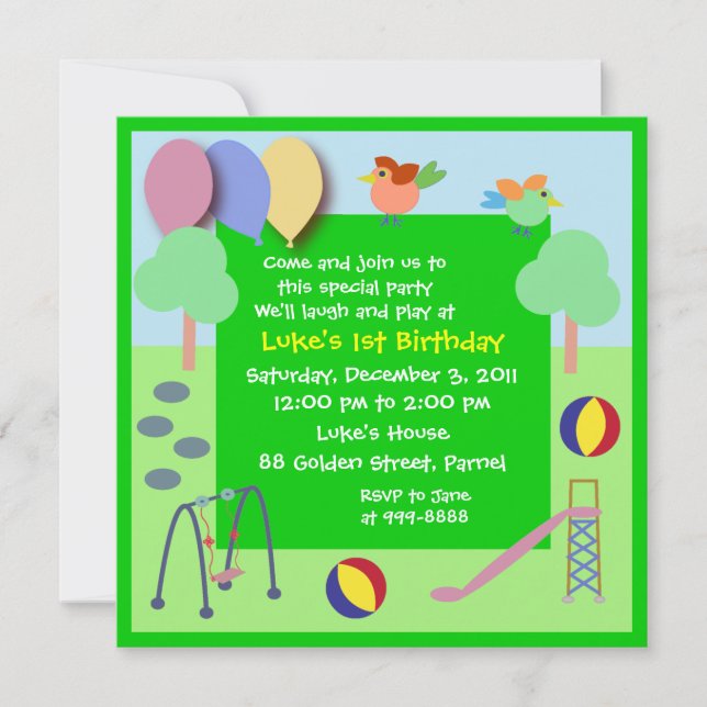 Convite do aniversário: Campo de jogos 006 (Frente)